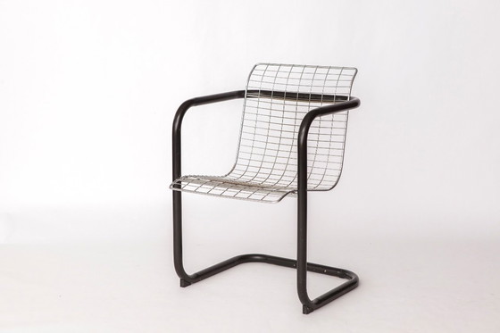 Image 1 of Coppia di poltrone vintage in metallo - rete metallica cromata e struttura nera - Italia anni '80