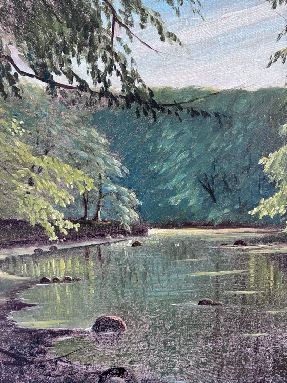 Vintage woodland lake oil painting, forest landscape – Paintings & Drawings, Canvas (photo 3 of 17)