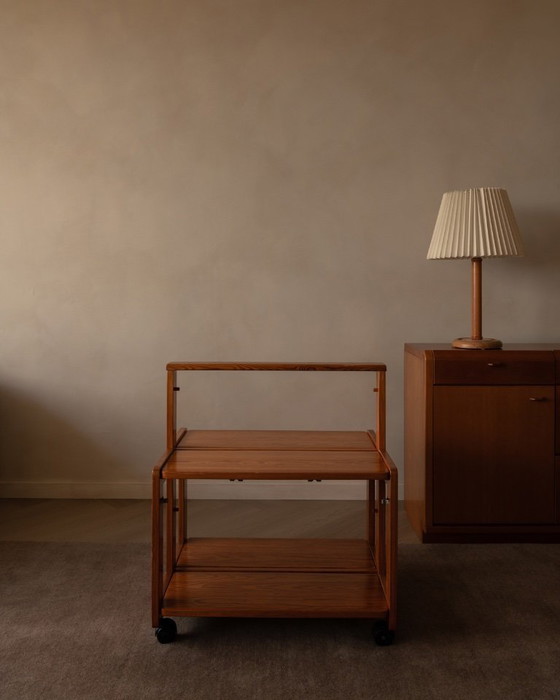 Image 1 of Carrello di servizio pieghevole vintage in pino, anni '70