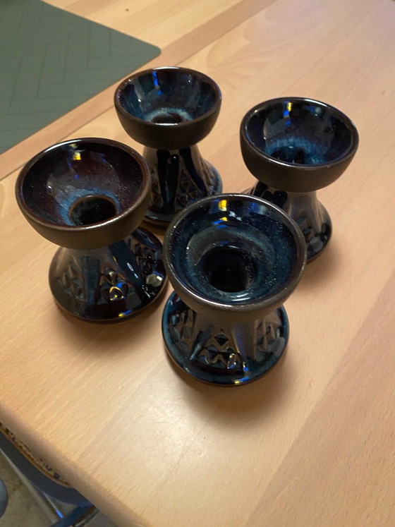 Set di 4 Portacandele Vintage in Gres Søholm, Modello 3339, Soholm,, Ceramica, Blu (foto 3 di 5)