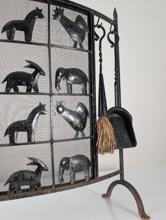 Image 1 of Pantalla de fuego de hierro forjado con forma de animal de Atelier Marolles, década de 1950