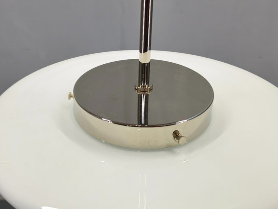 Image 1 of Art Deco Style Pendant Light, Chrome & Milk Glass, 1970s