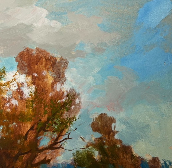 Image 1 of Original Oil Painting Autumn River Landscape A moment of silence by the river