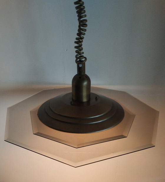 Image 1 of Vintage Adjustable Hexagon Massive Glass Ceiling Lamp (Brushed Brass)