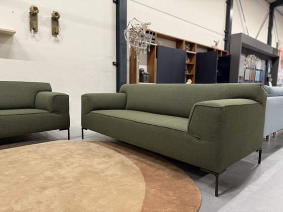 Image 1 of Design on Stock Bloq Sofa set 3 & 2.5 Seater + Footstool Green fabric