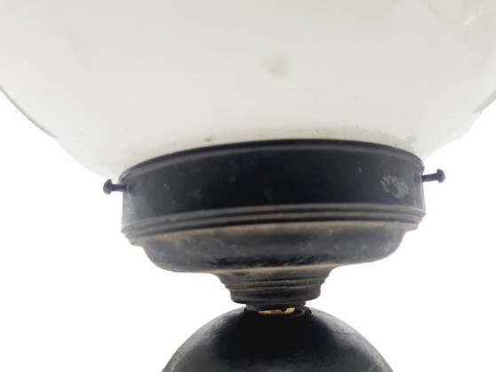 Art Deco Ceiling Lamp with Glass Shade, Poland, 1950s – Ceiling lights, Metal (photo 4 of 7)