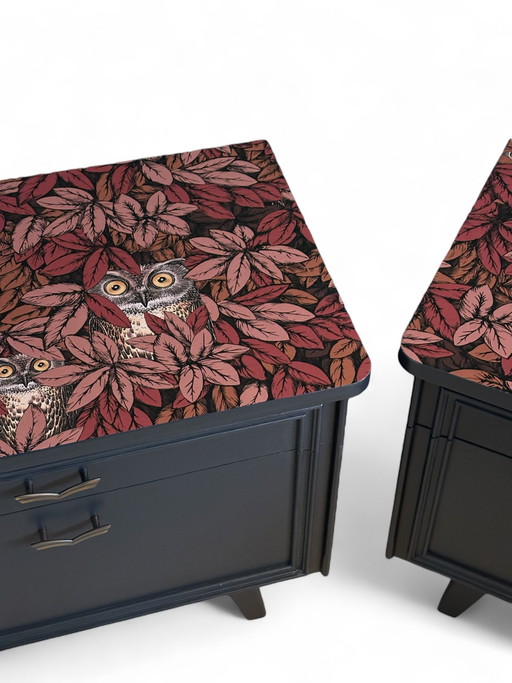 Comodini vintage con Fornasetti Foglie e Civette – nachtkastjes, Wood