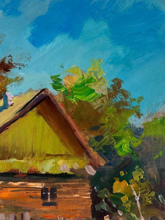 Image 1 of Original Oil Painting Rural Life Landscape Work on a summer day in the village