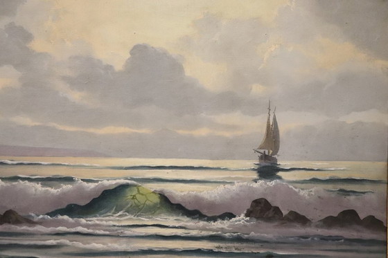Image 1 of Olieverfschilderij op canvas gesigneerd L. Boulnois, Zeegezicht