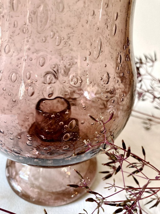 Image 1 of Biot kandelaar in paars gebubbeld glas