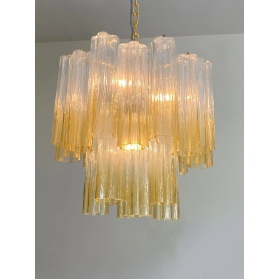 Image 1 of Luxe kroonluchter van vervaagd helder en amberkleurig Tronchi Murano-glas