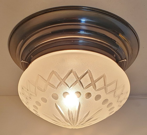 Image 1 of Lampada da soffitto Art Déco in vetro tagliato e cromato