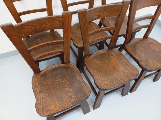 Image 1 of Set of 6 vintage brutalist oak chairs from the 1950s