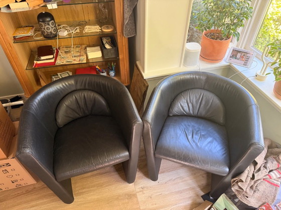 Set di 2 poltrone vintage Leolux – pelle nera & cromo – anni '70/'80 – Chrome, Leather (photo 2 of 5)