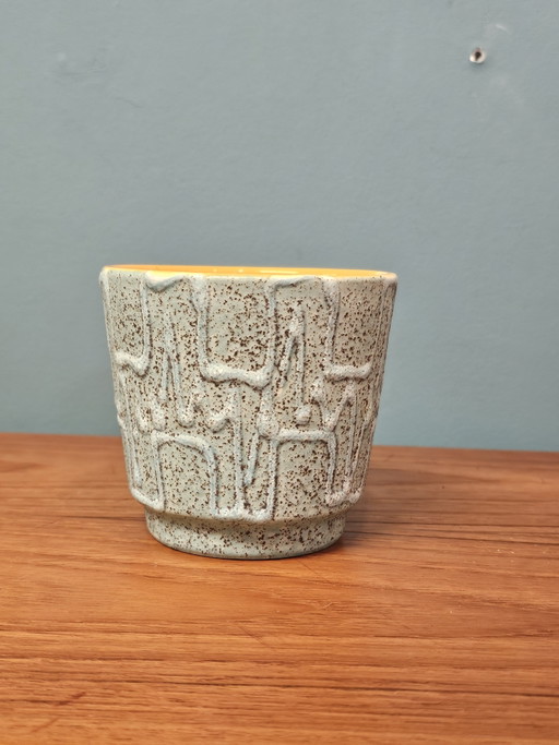 Vintage Earthenware Flowerpot Light Blue Yellow Blue