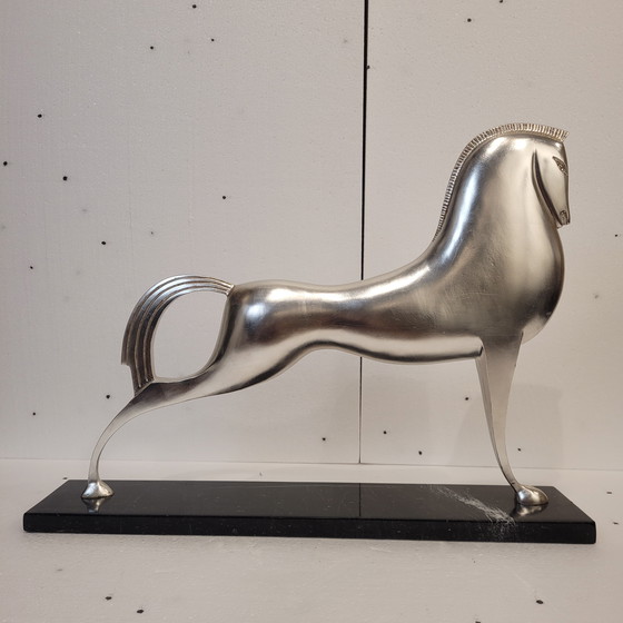 Image 1 of “Caballo”, Metal Plateado y Mármol, Boris Lovet-Lorski, Estilo Art Déco, 70’s - Estados Unidos