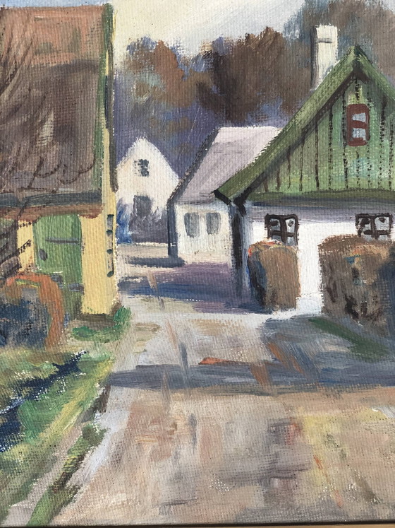 Image 1 of Peinture à l'huile originale vintage représentant un cottage : œuvre encadrée représentant un paysage champêtre