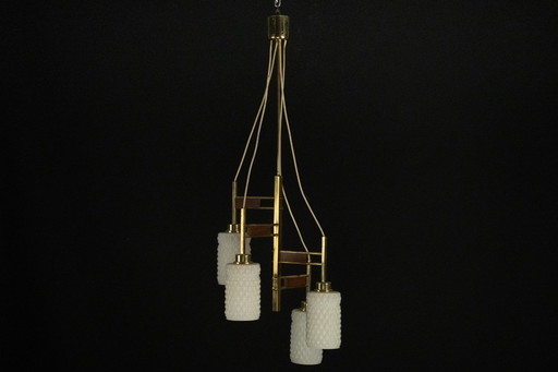 Mid-Century Modern Kronleuchter aus Messing und Glas im Stilnovo-Stil, Italien 1950er Jahre
