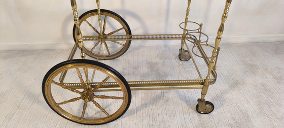 Image 1 of 😍✨ Prachtige serveerwagen op wielen van messing en glas van Maison Baguès - Hollywood Regency, jaren 50 ✨😍