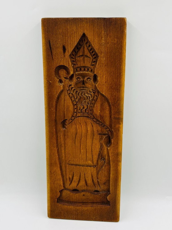 Image 1 of Moule ancien à spéculoos Saint Nicolas grand format bois sculpté