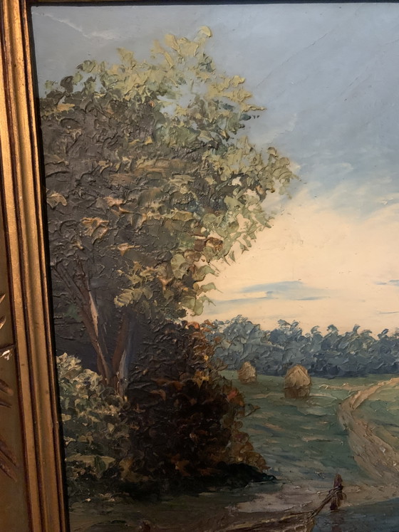 Old French School Oil Painting – River Landscape – Signed – Art Deco Frame 60 x 51 cm – Paintings & Drawings (photo 4 of 14)