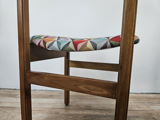 Image 1 of Beuken eetkamerstoelen met geometrische zitting uit 1950