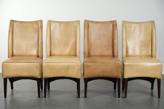 Image 1 of 4 x Luxury Cowhide Leather Dining Chairs With A Beautiful Light Color And A High Back