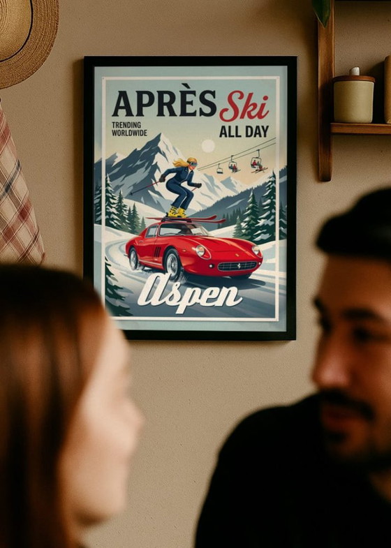 Après Ski All Day Aspen Poster, Papier, Rot, Retro (Foto 4 von 5)