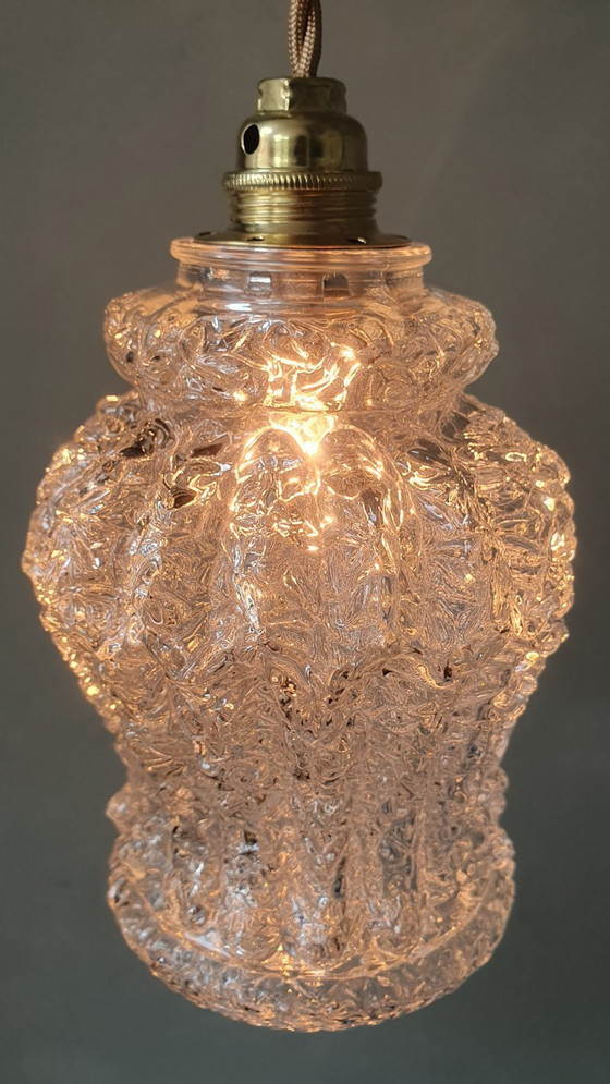 Image 1 of Vintage hanglamp van dik, getextureerd glas. Duitsland Mid Century