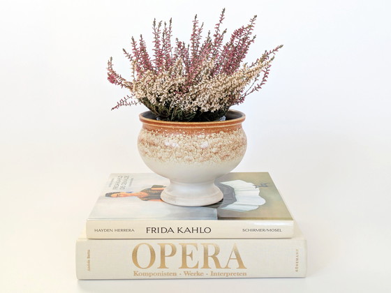 Image 1 of Fioriera vintage in ceramica VEB Haldensleben di metà secolo | Germania dell'Est | Beige e marrone ruggine