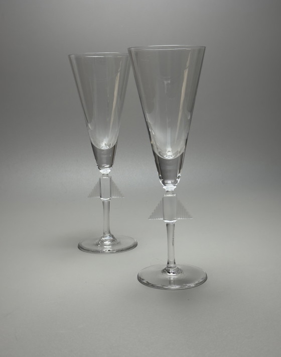 Image 1 of Paar Art Deco kristallen champagneglazen - Royales de Champagne, Frankrijk