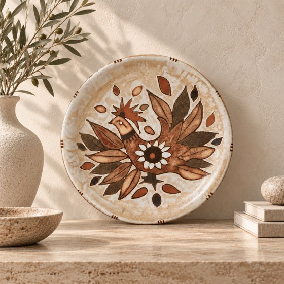 Large J.G. Picard Vallauris Ceramic Bird Plate, France, 1960s, JG Picard, Wall decoration, Brown (photo 3 of 5)