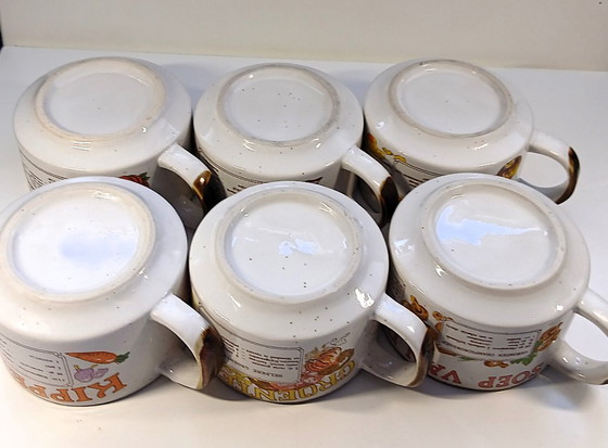 Image 1 of (W007) Complete vintage set of 6 soup bowls with recipes – 70s retro classics