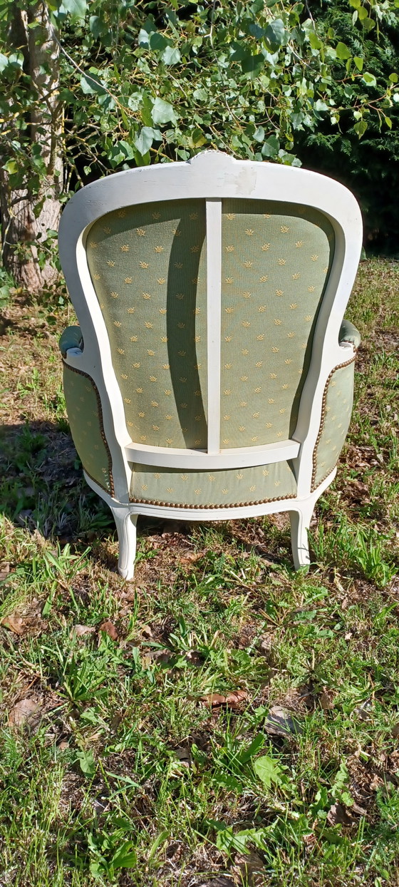 Voltaire Armchair / Louis XV Bergère (White & Green Patina) – Textile, Wood (photo 3 of 5)