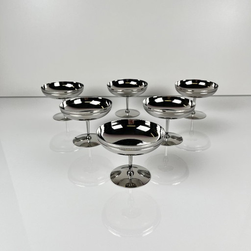 Set of 6 Stainless Steel Ice Cream Cups, 1970