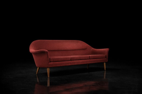 Image 1 of Canapé 3 Places Vintage Élégant Scandinave Moderne Mid-Century Rouge de Bröderna Anderssons, 1950s