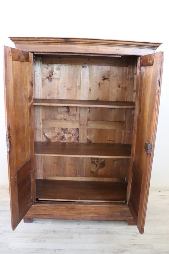 Image 1 of Antique solid poplar wood small wardrobe, Italy late 19th century