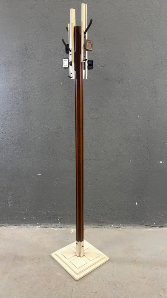 Image 1 of Kapstok in mid-century stijl, hout en roestvrij staal, van Carlo De Carli voor FIARM, jaren 60, Italië