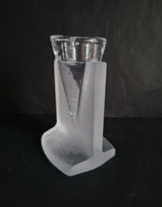 Image 1 of Kosta Boda crystal candlestick, Ice Age style. Designed by Kjell Engman in 2004.