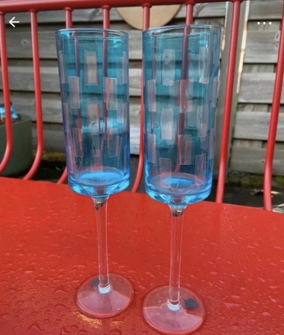 2 flûte da champagne / bicchieri da acqua-vino Art Déco – Bicchieri e caraffe, Vetro (photo 6 of 6)