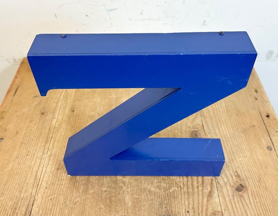 Image 1 of Vintage Blue Iron Facade Letter Z, 1970s