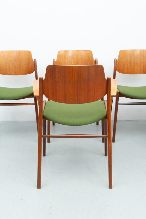 Image 1 of 4x C64 & 2x D64 eetkamerstoelen in teakhout van Hartmut Lohmeyer voor Wilkhahn (jaren 50)