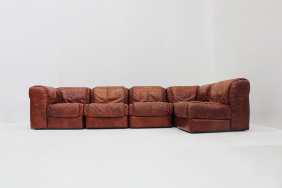 Image 1 of Vintage Seven Salotti Modular Sofa in Cognac Leather , Italy 1970s