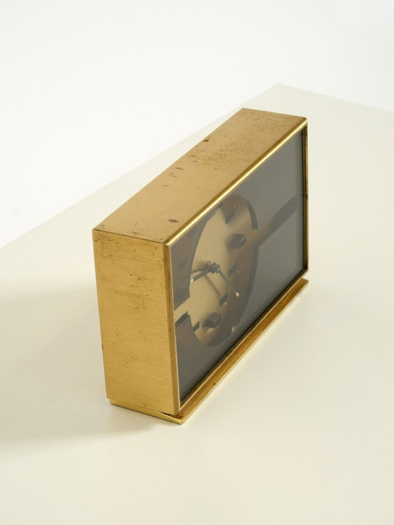 Beautiful, Small, And Rare Original Mechanical Swiza 8 Table Clock In Brass With An 8-Day Movement (photo 10 of 15)