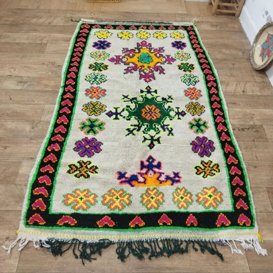 Image 1 of Tappeto berbero vintage Illusion multicolore – Lana tessuto a mano (230 × 130 cm)