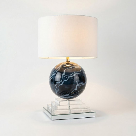 Image 1 of Architektonische Stufenlampe aus Acrylglas mit Glaskugel in Marmoroptik, 1970er Jahre