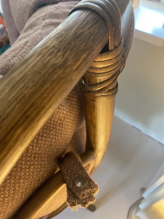 Vintage Rotan Oorfauteuil – Vermoedelijk Rohé – Rohé Noordwolde, Rattan, Textile (photo 11 of 11)