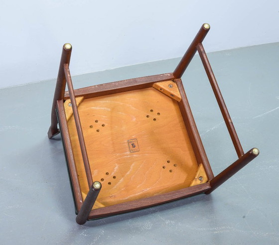 Image 1 of Vintage Design Teak Wooden Dining Chairs with Racing Green Leather Seatings Designed by Severin Hansen for Bovenkamp. Set of 4.