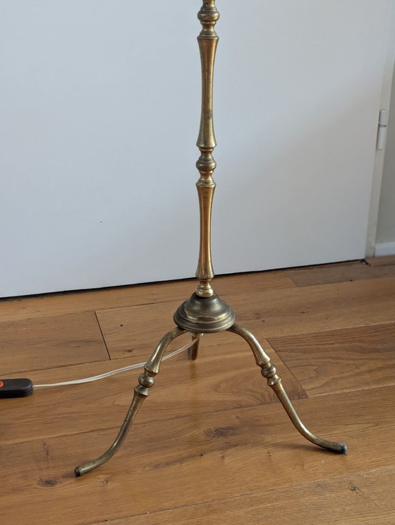 Armchair Bamboo Brass Floor light vintage France 1960s, Textile, Beige (photo 3 of 7)