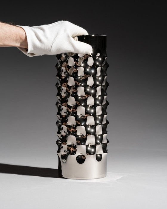 Image 1 of Vaso vintage Rosenthal Studio-Line "Vibrations" Duo Dieter Mankau argento e bianco